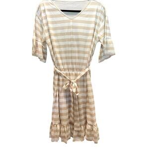 Dress, khaki/white striped waist tie dress, XL, $19